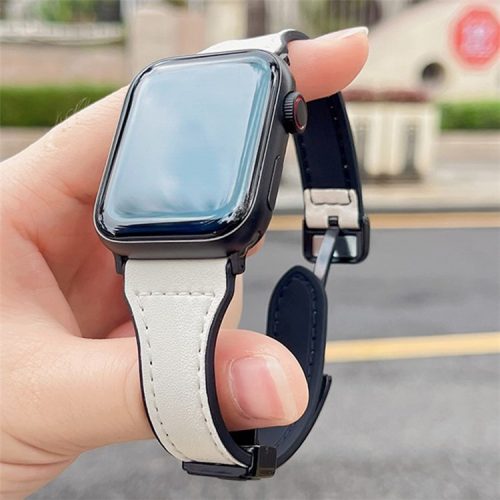 AW For Apple Watch 10 46mm / Ultra 2 / Ultra 49mm / 9 8 7 45mm / SE (2023) SE (2022) SE 6 5 4 44mm / 3 2 1 42mm Leather Bracelet Strap - White