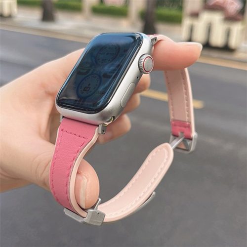 AW For Apple Watch 10 46mm / Ultra 2 / Ultra 49mm / 9 8 7 45mm / SE (2023) SE (2022) SE 6 5 4 44mm / 3 2 1 42mm Leather Bracelet Strap - Pink