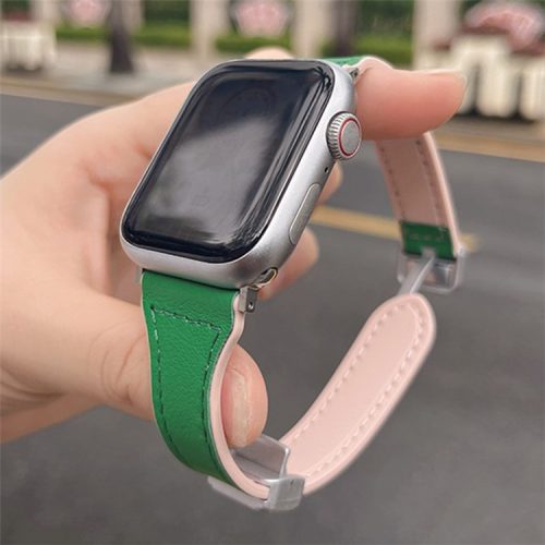 AW For Apple Watch 10 46mm / Ultra 2 / Ultra 49mm / 9 8 7 45mm / SE (2023) SE (2022) SE 6 5 4 44mm / 3 2 1 42mm Leather Bracelet Strap - Green