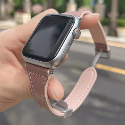 AW For Apple Watch 10 46mm / Ultra 2 / Ultra 49mm / 9 8 7 45mm / SE (2023) SE (2022) SE 6 5 4 44mm / 3 2 1 42mm Leather Bracelet Strap - Rose Pink