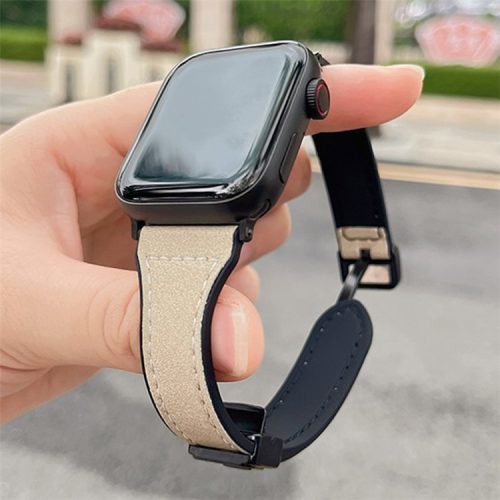 AW For Apple Watch 10 46mm / Ultra 2 / Ultra 49mm / 9 8 7 45mm / SE (2023) SE (2022) SE 6 5 4 44mm / 3 2 1 42mm Leather Bracelet Strap - Beige