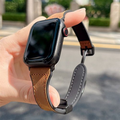 AW For Apple Watch 10 46mm / Ultra 2 / Ultra 49mm / 9 8 7 45mm / SE (2023) SE (2022) SE 6 5 4 44mm / 3 2 1 42mm Leather Bracelet Strap - Light Brown