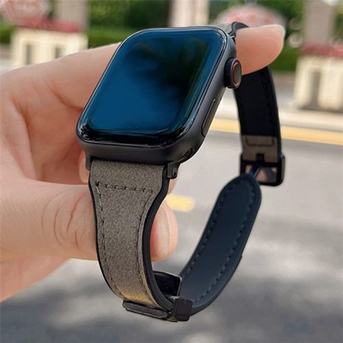 AW For Apple Watch 10 46mm / Ultra 2 / Ultra 49mm / 9 8 7 45mm / SE (2023) SE (2022) SE 6 5 4 44mm / 3 2 1 42mm Leather Bracelet Strap - Dark Grey