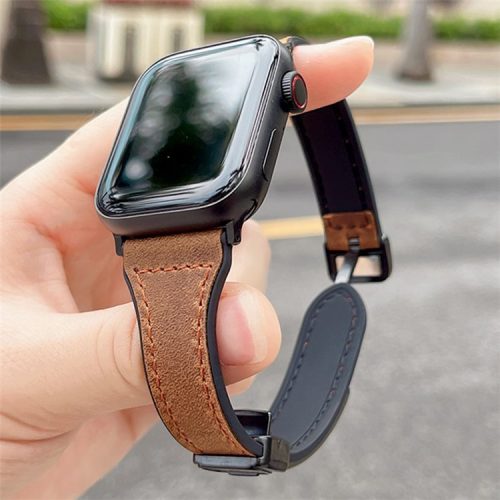 AW For Apple Watch 10 46mm / Ultra 2 / Ultra 49mm / 9 8 7 45mm / SE (2023) SE (2022) SE 6 5 4 44mm / 3 2 1 42mm Leather Bracelet Strap - Dark Brown