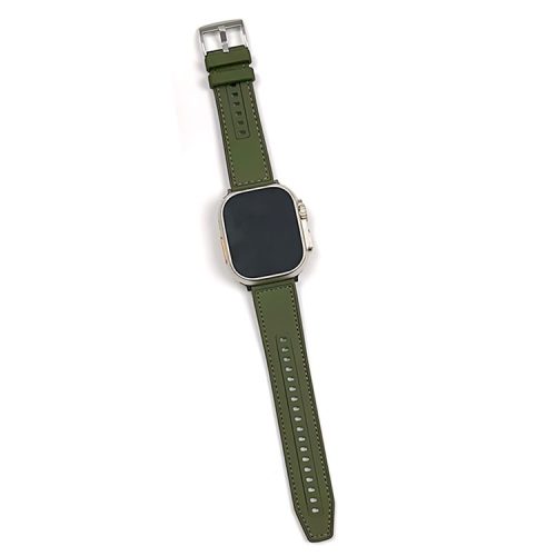 For Apple Watch 10 46mm / Ultra 2 / Ultra 49mm / 9 8 7 45mm / SE (2023) SE (2022) SE 6 5 4 44mm / 3 2 1 42mm Leather+Silicone Watch Band - Blackish Green