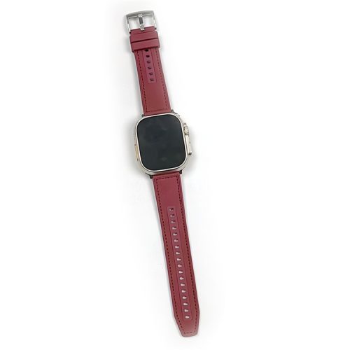 For Apple Watch 10 46mm / Ultra 2 / Ultra 49mm / 9 8 7 45mm / SE (2023) SE (2022) SE 6 5 4 44mm / 3 2 1 42mm Leather+Silicone Watch Band - Wine Red