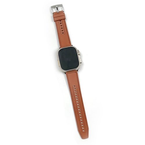 For Apple Watch 10 46mm / Ultra 2 / Ultra 49mm / 9 8 7 45mm / SE (2023) SE (2022) SE 6 5 4 44mm / 3 2 1 42mm Leather+Silicone Watch Band - Yellow Brown