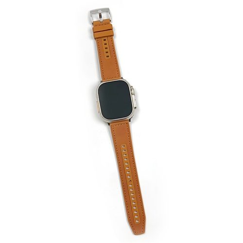 For Apple Watch 10 46mm / Ultra 2 / Ultra 49mm / 9 8 7 45mm / SE (2023) SE (2022) SE 6 5 4 44mm / 3 2 1 42mm Leather+Silicone Watch Band - Yellow