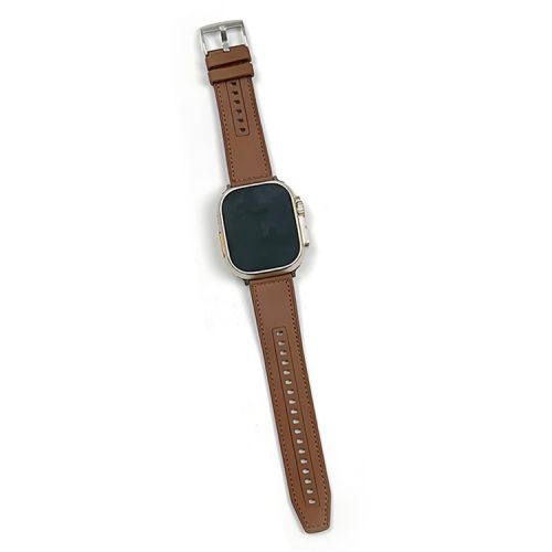 For Apple Watch 10 46mm / Ultra 2 / Ultra 49mm / 9 8 7 45mm / SE (2023) SE (2022) SE 6 5 4 44mm / 3 2 1 42mm Leather+Silicone Watch Band - Tan