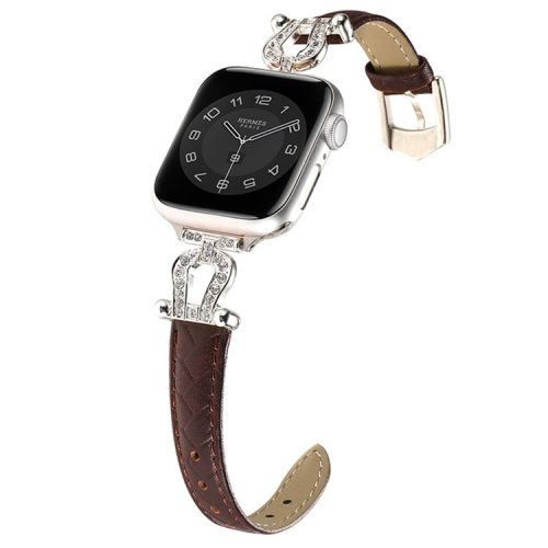 For Apple Watch 10 46mm / Ultra 2 / Ultra 49mm / 9 8 7 45mm / SE (2023) SE (2022) SE 6 5 4 44mm / 3 2 1 42mm Cowhide Leather Band - Dark Coffee / Silver Buckle