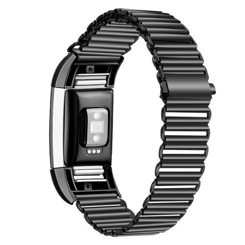 For Fitbit Charge 2 Electroplating Color Easy Adjustment Stainless Steel Watch Strap - Black