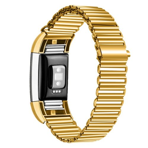 For Fitbit Charge 2 Electroplating Color Easy Adjustment Stainless Steel Watch Strap - Gold