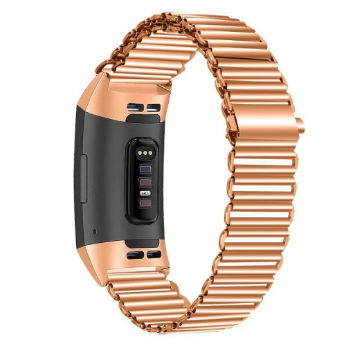 Stainless Steel Watch Strap for Fitbit Charge 3 / 4 / 3 SE Electroplating Color Wrist Band - Rose Gold