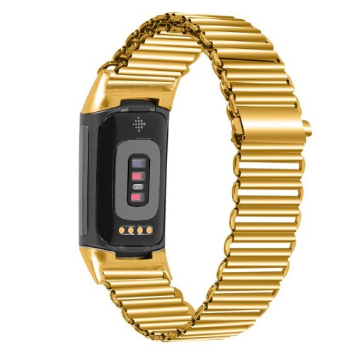 For Fitbit Charge 5 / 6 Stainless Steel Watch Strap Electroplating Color Wrist Bracelet Band - Gold