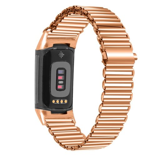 For Fitbit Charge 5 / 6 Stainless Steel Watch Strap Electroplating Color Wrist Bracelet Band - Rose Gold