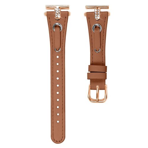 For Huawei Watch 2  /  GT 2 42mm  /  GT 3 42mm Genuine Cow Leather Watchband (Rose Gold Connector) - Brown