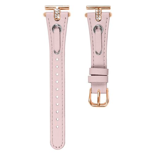 For Huawei Watch 2  /  GT 2 42mm  /  GT 3 42mm Genuine Cow Leather Watchband (Rose Gold Connector) - Pink