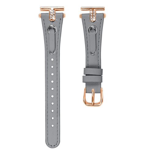 For Huawei Watch 2  /  GT 2 42mm  /  GT 3 42mm Genuine Cow Leather Watchband (Rose Gold Connector) - Grey