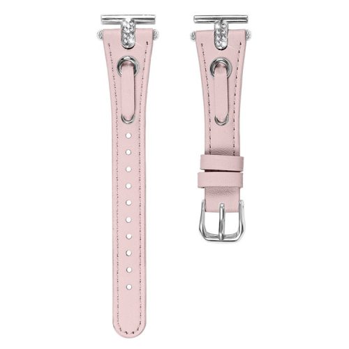 For Huawei Watch 2  /  GT 2 42mm  /  GT 3 42mm Watchband Genuine Cow Leather Wrist Strap (Silver Connector) - Pink