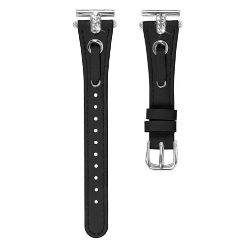 For Huawei Watch 2  /  GT 2 42mm  /  GT 3 42mm Watchband Genuine Cow Leather Wrist Strap (Silver Connector) - Black