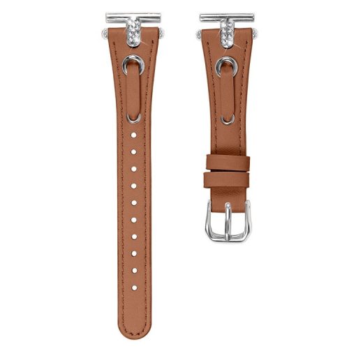 For Huawei Watch 2  /  GT 2 42mm  /  GT 3 42mm Watchband Genuine Cow Leather Wrist Strap (Silver Connector) - Brown