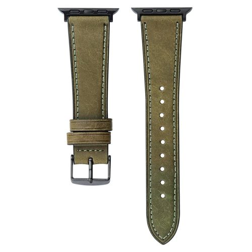 For Apple Watch 10 46mm / Ultra 2 / Ultra 49mm / 9 8 7 45mm / SE (2023) SE (2022) SE 6 5 4 44mm / 3 2 1 42mm Genuine Cow Leather Strap - Olive Green