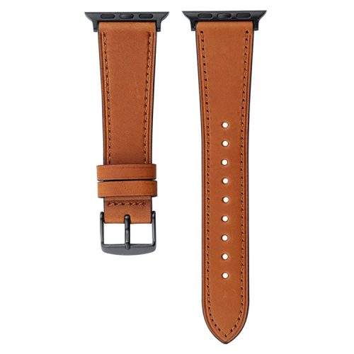 For Apple Watch 10 46mm / Ultra 2 / Ultra 49mm / 9 8 7 45mm / SE (2023) SE (2022) SE 6 5 4 44mm / 3 2 1 42mm Genuine Cow Leather Strap - Orange Brown