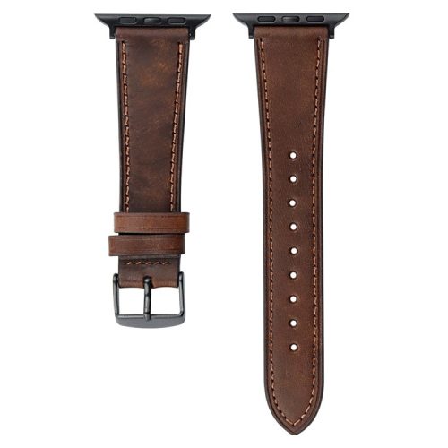 For Apple Watch 10 46mm / Ultra 2 / Ultra 49mm / 9 8 7 45mm / SE (2023) SE (2022) SE 6 5 4 44mm / 3 2 1 42mm Genuine Cow Leather Strap - Chestnut