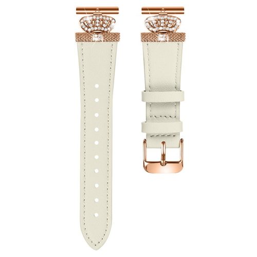 For Huawei Watch 2  /  GT 2 42mm  /  GT 3 42mm Watch Band Genuine Cow Leather Wrist Strap with Rose Gold Connector - Apricot