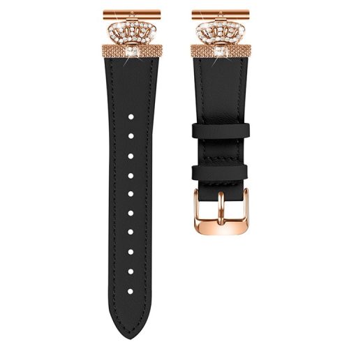 For Huawei Watch 2  /  GT 2 42mm  /  GT 3 42mm Watch Band Genuine Cow Leather Wrist Strap with Rose Gold Connector - Black