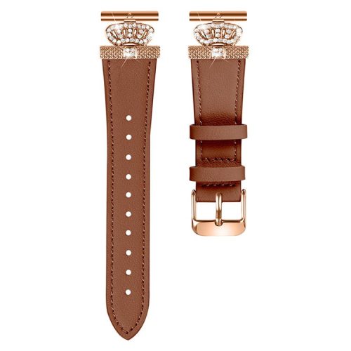 For Huawei Watch 2  /  GT 2 42mm  /  GT 3 42mm Watch Band Genuine Cow Leather Wrist Strap with Rose Gold Connector - Brown