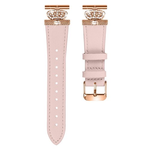 For Huawei Watch 2  /  GT 2 42mm  /  GT 3 42mm Watch Band Genuine Cow Leather Wrist Strap with Rose Gold Connector - Pink