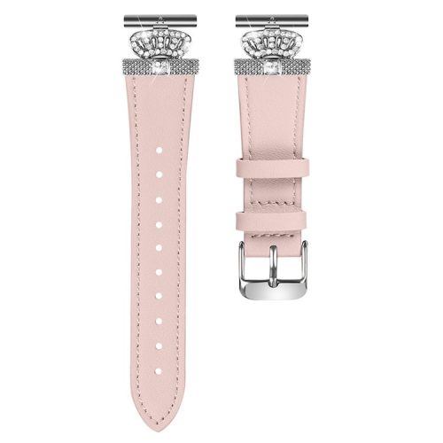 For Huawei Watch 2  /  GT 2 42mm  /  GT 3 42mm Band Replacement Genuine Cow Leather Strap with Silver Connector - Pink