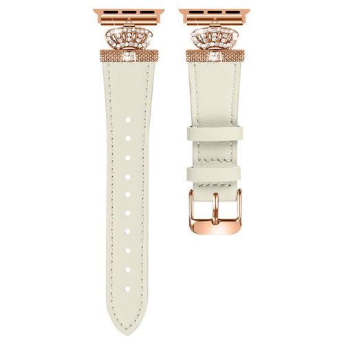 For Apple Watch 10 46mm / Ultra 2 / Ultra 49mm / 9 8 7 45mm / SE (2023) SE (2022) SE 6 5 4 44mm / 3 2 1 42mm Leather Strap with Rose Gold Buckle - Apricot