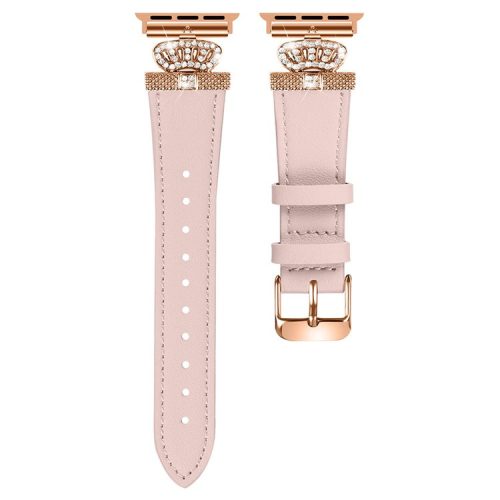 For Apple Watch 10 46mm / Ultra 2 / Ultra 49mm / 9 8 7 45mm / SE (2023) SE (2022) SE 6 5 4 44mm / 3 2 1 42mm Leather Strap with Rose Gold Buckle - Pink