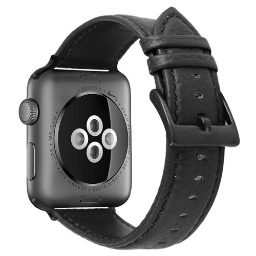 For Apple Watch 10 46mm / Ultra 2 / Ultra 49mm / 9 8 7 45mm / SE (2023) SE (2022) SE 6 5 4 44mm / 3 2 1 42mm Genuine Cow Leather Watch Band - Black