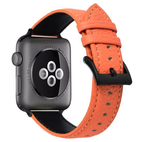 For Apple Watch 10 46mm / Ultra 2 / Ultra 49mm / 9 8 7 45mm / SE (2023) SE (2022) SE 6 5 4 44mm / 3 2 1 42mm Genuine Cow Leather Watch Band - Orange