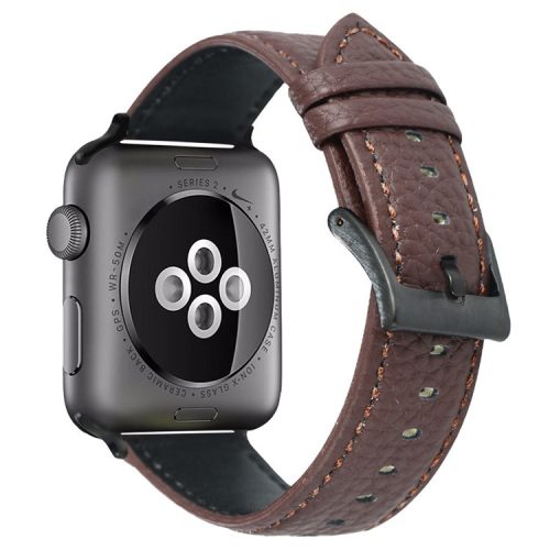 For Apple Watch 10 46mm / Ultra 2 / Ultra 49mm / 9 8 7 45mm / SE (2023) SE (2022) SE 6 5 4 44mm / 3 2 1 42mm Genuine Cow Leather Watch Band - Dark Brown