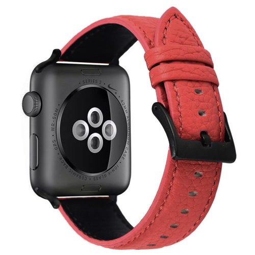 For Apple Watch 10 46mm / Ultra 2 / Ultra 49mm / 9 8 7 45mm / SE (2023) SE (2022) SE 6 5 4 44mm / 3 2 1 42mm Genuine Cow Leather Watch Band - Red