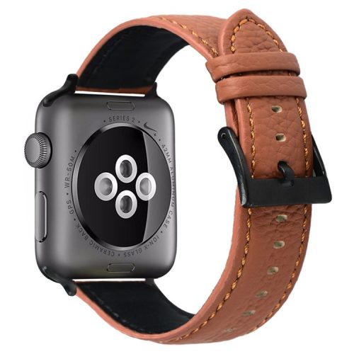 For Apple Watch 10 46mm / Ultra 2 / Ultra 49mm / 9 8 7 45mm / SE (2023) SE (2022) SE 6 5 4 44mm / 3 2 1 42mm Genuine Cow Leather Watch Band - Brown