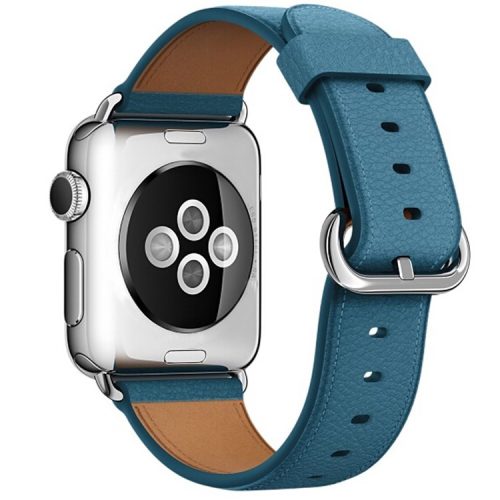 For Apple Watch 10 46mm / Ultra 2 / Ultra 49mm / 9 8 7 45mm / SE (2023) SE (2022) SE 6 5 4 44mm / 3 2 1 42mm Genuine Cow Leather Watch Strap - Cyan