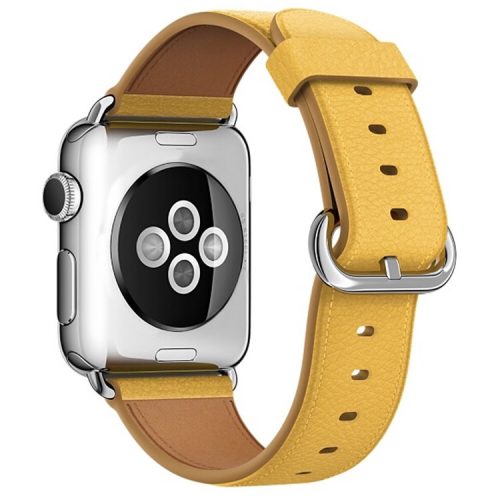 For Apple Watch 10 46mm / Ultra 2 / Ultra 49mm / 9 8 7 45mm / SE (2023) SE (2022) SE 6 5 4 44mm / 3 2 1 42mm Genuine Cow Leather Watch Strap - Yellow