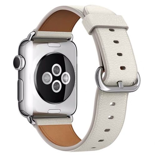 For Apple Watch 10 46mm / Ultra 2 / Ultra 49mm / 9 8 7 45mm / SE (2023) SE (2022) SE 6 5 4 44mm / 3 2 1 42mm Genuine Cow Leather Watch Strap - White