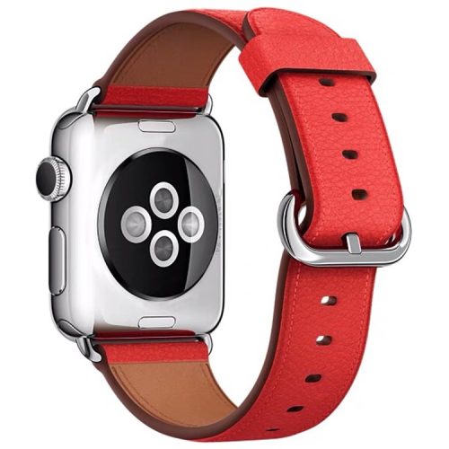 For Apple Watch 10 46mm / Ultra 2 / Ultra 49mm / 9 8 7 45mm / SE (2023) SE (2022) SE 6 5 4 44mm / 3 2 1 42mm Genuine Cow Leather Watch Strap - Red