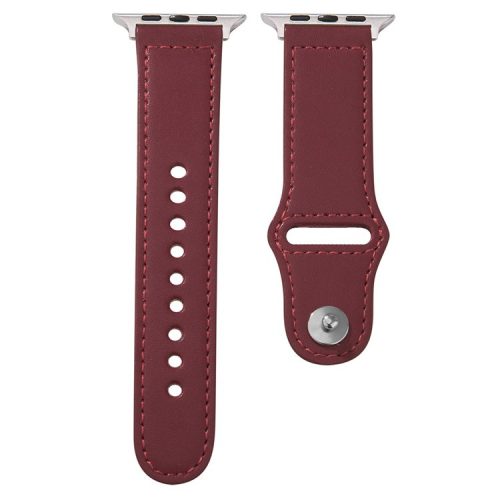 For Apple Watch 10 46mm / Ultra 2 / Ultra 49mm / 9 8 7 45mm / SE (2023) SE (2022) SE 6 5 4 44mm / 3 2 1 42mm Genuine Cow Leather Watchband - Wine Red