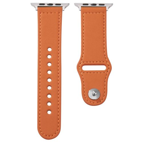 For Apple Watch 10 46mm / Ultra 2 / Ultra 49mm / 9 8 7 45mm / SE (2023) SE (2022) SE 6 5 4 44mm / 3 2 1 42mm Genuine Cow Leather Watchband - Orange