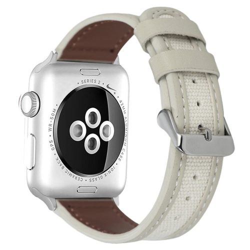 For Apple Watch 10 46mm / Ultra 2 / Ultra 49mm / 9 8 7 45mm / SE (2023) SE (2022) SE 6 5 4 44mm / 3 2 1 42mm Cow Leather+Fabric Watchband - Grey / White