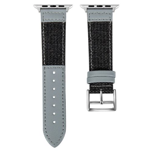 For Apple Watch 10 46mm / Ultra 2 / Ultra 49mm / 9 8 7 45mm / SE (2023) SE (2022) SE 6 5 4 44mm / 3 2 1 42mm Denim Fabric Watch Strap - Black+Grey