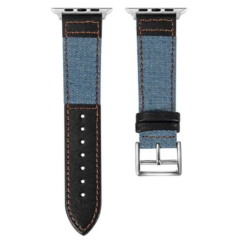 For Apple Watch 10 46mm / Ultra 2 / Ultra 49mm / 9 8 7 45mm / SE (2023) SE (2022) SE 6 5 4 44mm / 3 2 1 42mm Denim Fabric Watch Strap - Baby Blue+Black