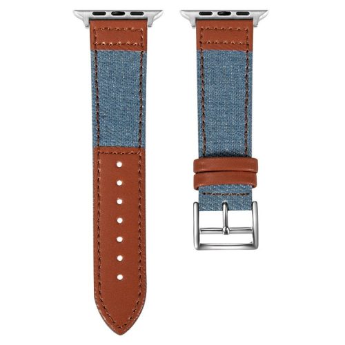 For Apple Watch 10 46mm / Ultra 2 / Ultra 49mm / 9 8 7 45mm / SE (2023) SE (2022) SE 6 5 4 44mm / 3 2 1 42mm Denim Fabric Watch Strap - Baby Blue+Brown